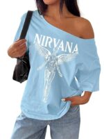 SXV STYLE SOL Women Summer Loose Asymmetrical Neck Cocktail Fruit Orange Y2K Graphic Oversized T-Shirt - Image 5