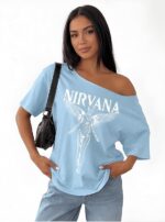 SXV STYLE SOL Women Summer Loose Asymmetrical Neck Cocktail Fruit Orange Y2K Graphic Oversized T-Shirt - Image 6