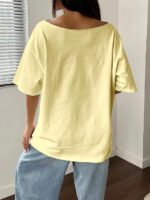 SXV STYLE SOL Women Summer Loose Asymmetrical Neck Cocktail Fruit Orange Y2K Graphic Oversized T-Shirt - Image 2