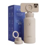 HYV MagFlex Insulated Water Bottle 1 Litre | Tripod with Magnetic Lid | Stainless Steel Sipper Bottle for Adults & Kids | Hot & Cold Flask for Gym, Office, Travel | Leakproof | Cashmere Beige