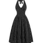 Aahwan Polka Dots Halter Long Dress Backless A Line Flared Vintage Party Club Dresses for Women's & Girl's