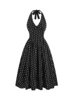 Aahwan Polka Dots Halter Long Dress Backless A Line Flared Vintage Party Club Dresses for Women's & Girl's