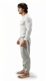 Mens Gym Compression T-Shirt | Polyester Full Sleeve Sports Wear and Rash Guard for Training Workout and Athletic Activewear | White Printed Sleeve - Image 3