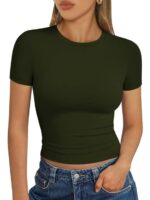 Womens Square Neck Short Sleeve Crop Top Double Lined Slim Fitted Basic Cotton Tee Going Out Cute Summer T Shirt TrendyVG17 - Image 3
