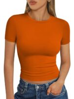 Womens Square Neck Short Sleeve Crop Top Double Lined Slim Fitted Basic Cotton Tee Going Out Cute Summer T Shirt TrendyVG17 - Image 7