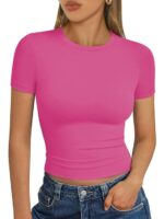 Womens Square Neck Short Sleeve Crop Top Double Lined Slim Fitted Basic Cotton Tee Going Out Cute Summer T Shirt TrendyVG17 - Image 6