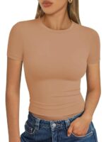 Womens Square Neck Short Sleeve Crop Top Double Lined Slim Fitted Basic Cotton Tee Going Out Cute Summer T Shirt TrendyVG17 - Image 4