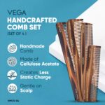 VEGA Set of 4 Handcrafted Hair Combs – Cellulose Acetate Comb Set, Detangling, Daily Grooming, All-Purpose & Comb Set for Men & Women, (India's No.1* Hair Comb Brand, HMCS-04) - Image 3