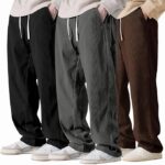 Preneum Men Mid Rise Poly Cotton Loose Fit Trouser || Korean Style Travel & Lounge Wear with Pockets (Available in Plus Size) (Combo Pack of 3)