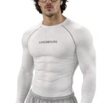 Mens Gym Compression T-Shirt | Polyester Full Sleeve Sports Wear and Rash Guard for Training Workout and Athletic Activewear | White Printed Sleeve