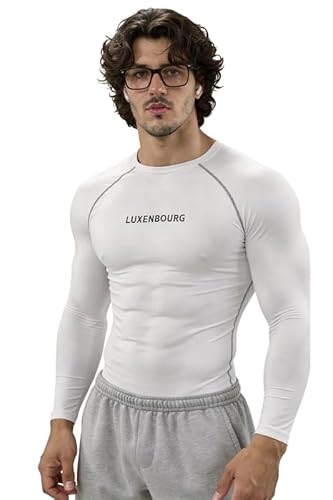 fiittt Mens Gym Compression T-Shirt | Polyester Full Sleeve Sports Wear and Rash Guard for Training Workout and Athletic Activewear | White Printed Sleeve - Image 1