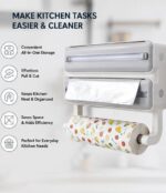 Foil Paper Cutter and Holder with Paper Towel Rack - Wall Mounted Aluminium Foil, Cling Film and Wax Paper Dispenser Organizer with Sliding Cutter for Kitchen Storage and Food Wrapping (Gery) - Image 5