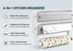 Foil Paper Cutter and Holder with Paper Towel Rack - Wall Mounted Aluminium Foil, Cling Film and Wax Paper Dispenser Organizer with Sliding Cutter for Kitchen Storage and Food Wrapping (Gery) - Image 4