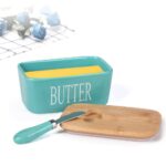 Butter Dishes Box Premium Quality Elite Range Heavy Fine Porcelain Butter Box,Butter Dish with Wooden Top Cover,Lid with a Knife (Light Green), Standard - Image 6