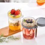 PrimeWorld 350 ml Oats Container With Lids And Spoon set of 1 pc Glass Mason Jars For Overnight Oats Leak Proof Container with Measurment For Cereal Fruit Vegetable Milk Salad Yogurt (random color) - Image 2