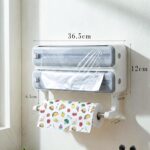Foil Paper Cutter and Holder with Paper Towel Rack - Wall Mounted Aluminium Foil, Cling Film and Wax Paper Dispenser Organizer with Sliding Cutter for Kitchen Storage and Food Wrapping (Gery) - Image 2