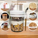 PrimeWorld 350 ml Oats Container With Lids And Spoon set of 1 pc Glass Mason Jars For Overnight Oats Leak Proof Container with Measurment For Cereal Fruit Vegetable Milk Salad Yogurt (random color) - Image 4