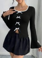 Women's Deep Neck Full Sleeve Crop Top – Slim Fit Stretchable Lycra Korean Style Trendy Top for Girls - Image 6