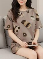 SMOWKLY Women Korean Shorts Pajama Set – Cotton Blend Nightwear Top & Shorts Co-Ord Set | Soft & Comfortable Summer Sleepwear & Lounge Wear - Image 3