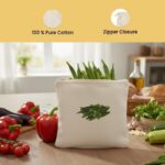 100% Cotton Reusable Vegetable Storage Bags for Fridge – Breathable, Washable Cloth Zipper Bags for Kitchen Organizer, Eco-Friendly Produce Storage Pouch – Pack of 6 - Image 4