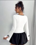 Women's Deep Neck Full Sleeve Crop Top – Slim Fit Stretchable Lycra Korean Style Trendy Top for Girls - Image 2