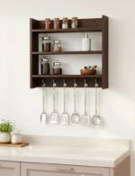 FireBees Wall Mounted Kitchen Organizer Rack with Hooks – Wooden Kitchen Storage Shelf - Image 2