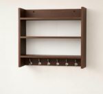 FireBees Wall Mounted Kitchen Organizer Rack with Hooks – Wooden Kitchen Storage Shelf - Image 4