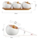OLWICK Ceramic Condiment Pots Set of 3 with Bamboo Lids & Spoons, Spice Jar Containers with Wooden Tray, White - Image 2