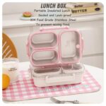 850ml Leak-Proof Stainless Steel Lunch Box – 3 Compartments, Heat-Retaining Base, BPA-Free Tiffin Box | Pink - Image 9