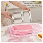 850ml Leak-Proof Stainless Steel Lunch Box – 3 Compartments, Heat-Retaining Base, BPA-Free Tiffin Box | Pink - Image 5