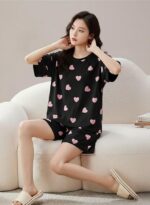 SMOWKLY Women Korean Shorts Pajama Set – Cotton Blend Nightwear Top & Shorts Co-Ord Set | Soft & Comfortable Summer Sleepwear & Lounge Wear - Image 9