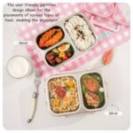 850ml Leak-Proof Stainless Steel Lunch Box – 3 Compartments, Heat-Retaining Base, BPA-Free Tiffin Box | Pink - Image 3