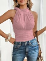 Sugathari Women's Elegant High Neck Bow Detail Tank Top – Chic Sleeveless Ribbed Blouse | Summer Casual & Stylish Fashion Top (Top 215) - Image 5
