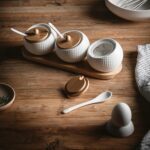 OLWICK Ceramic Condiment Pots Set of 3 with Bamboo Lids & Spoons, Spice Jar Containers with Wooden Tray, White - Image 6