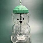 Cute Bear Glass Tumbler with Reusable Straw & Leakproof Lid, 500ml – Adorable Cup for Coffee, Tea, Juice, Smoothies & Water
