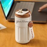 Personalized 500ml Coffee Mug with Temperature Display, Leakproof Lid & Strap – Reusable Travel Cup