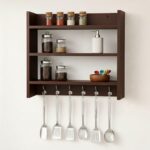 FireBees Wall Mounted Kitchen Organizer Rack with Hooks – Wooden Kitchen Storage Shelf
