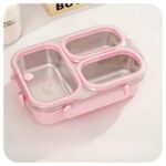 850ml Leak-Proof Stainless Steel Lunch Box – 3 Compartments, Heat-Retaining Base, BPA-Free Tiffin Box | Pink