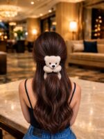 Cute Teddy Bear Plush Hair Claw Clip for Girls & Women – Soft Beige Hair Clip for Stylish Everyday Hairstyles