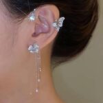Butterfly Zircon Ear Cuff Earrings for Women,14K Gold Sparkling Rhinestone Tassels Earrings Non Piercing Clip On Wrap Climber Crawler Earrings - Image 2