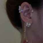Butterfly Zircon Ear Cuff Earrings for Women,14K Gold Sparkling Rhinestone Tassels Earrings Non Piercing Clip On Wrap Climber Crawler Earrings - Image 4