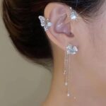 Butterfly Zircon Ear Cuff Earrings for Women,14K Gold Sparkling Rhinestone Tassels Earrings Non Piercing Clip On Wrap Climber Crawler Earrings - Image 5
