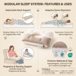 Double Layer Rectangular Pillow Core, Detachable Neck Support Bolster, Non-Collapsing Orthopedic Sleeping Pillow for Back & Side Sleepers - Image 2