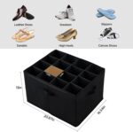 Shoe Storage Box Organiser with 16 Compartments, Black Fabric Storage Container with Reinforced Handles, Large Closet Storage Solution - Image 3