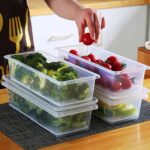 Xiran 6 Fridge Storage Boxes Fridge Organizer With Removable Drain Plate&Lid Stackable Fridge Storage Containers Plastic Freezer Storage Containers For Fish,Meat,Vegetables,Fruits(1500Ml),Transparent - Image 2