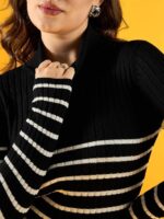 98 Degree Women Pure Cotton Turtle Neck Sweater Has A Full Sleeve & Straight Hem-AW25AZG1157-BLACK - Image 4