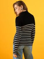 98 Degree Women Pure Cotton Turtle Neck Sweater Has A Full Sleeve & Straight Hem-AW25AZG1157-BLACK - Image 3