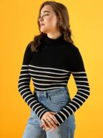 98 Degree Women Pure Cotton Turtle Neck Sweater Has A Full Sleeve & Straight Hem-AW25AZG1157-BLACK - Image 2
