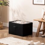 Shoe Storage Box Organiser with 16 Compartments, Black Fabric Storage Container with Reinforced Handles, Large Closet Storage Solution - Image 2