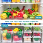 Xiran 6 Fridge Storage Boxes Fridge Organizer With Removable Drain Plate&Lid Stackable Fridge Storage Containers Plastic Freezer Storage Containers For Fish,Meat,Vegetables,Fruits(1500Ml),Transparent - Image 7